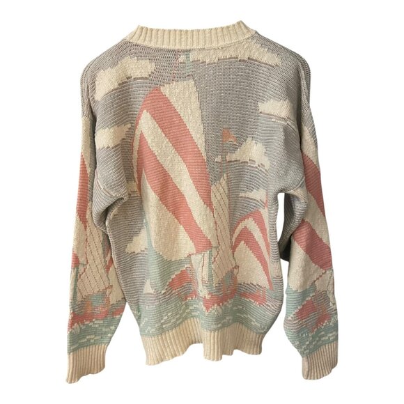 Vintage Crossings Women Nautical Sweater Size S 80s 90s Sailboat Knit Coastal - Picture 3 of 9